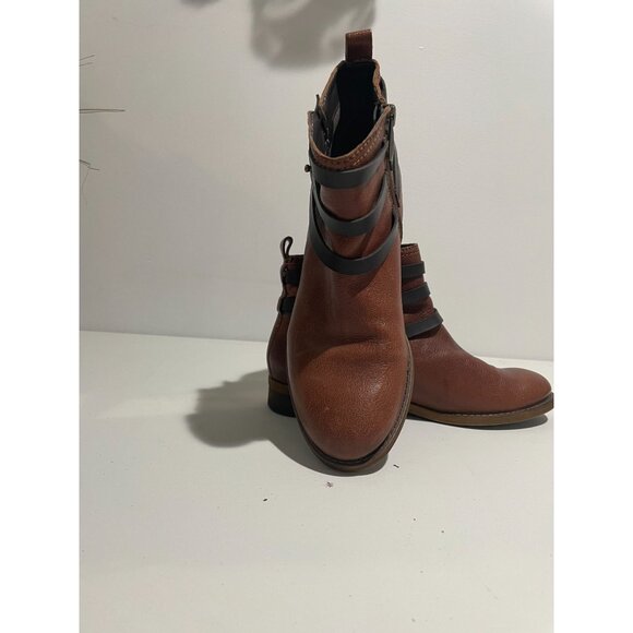 Franco Sarto Womens Brown Ankle Boots With Black Strap & Gold Zipper Size 6M - Picture 3 of 16